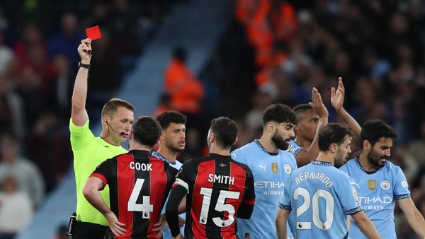 Man City Hancurkan Bournemouth: 2 Kartu Merah, Kemenangan Dramatis 3-1